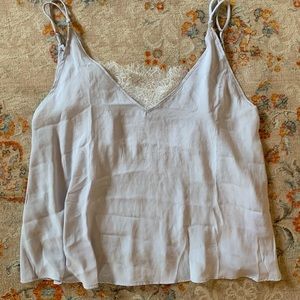 Free People Light Gray Lace Trim Tank Top